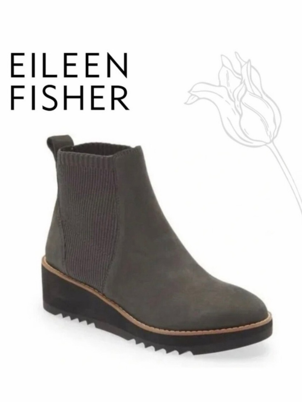 Eileen Fisher Slate Suede Leather Lilou Wedge Chelsea Boots NWOT